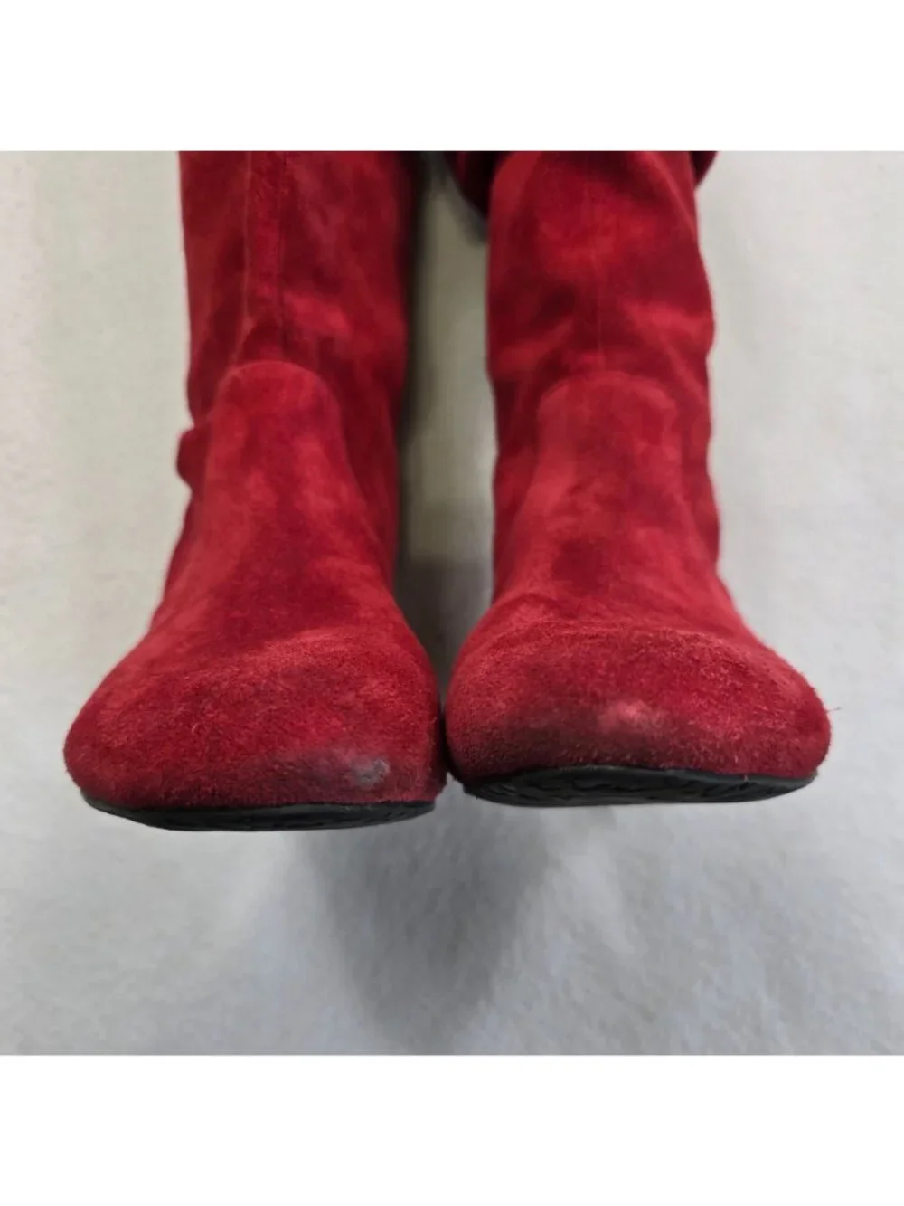 Red Suede Womens Tall Slouch Boots Sz 6M Arkansas Razorbacks Embroidery Leather - Picture 8 of 9